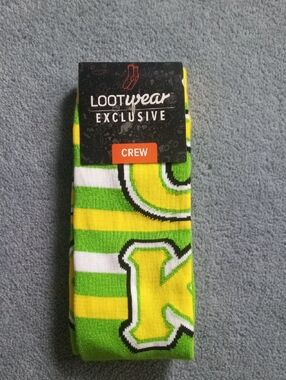 Loot Crate Monsters University Socks - Green, Yellow & White Striped Design